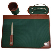 Set Ufficio In Tessuto E Pelle Con Scrittoio, Tagliacarte, Portacarte E Portapenne - Pieffe