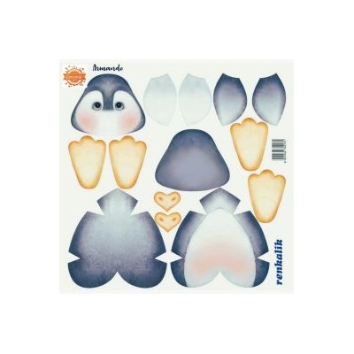 Panno Kraft 3d - Tessuto Stampato 45x45cm - Pinguino Armando - Art. Past003 - Renkalik