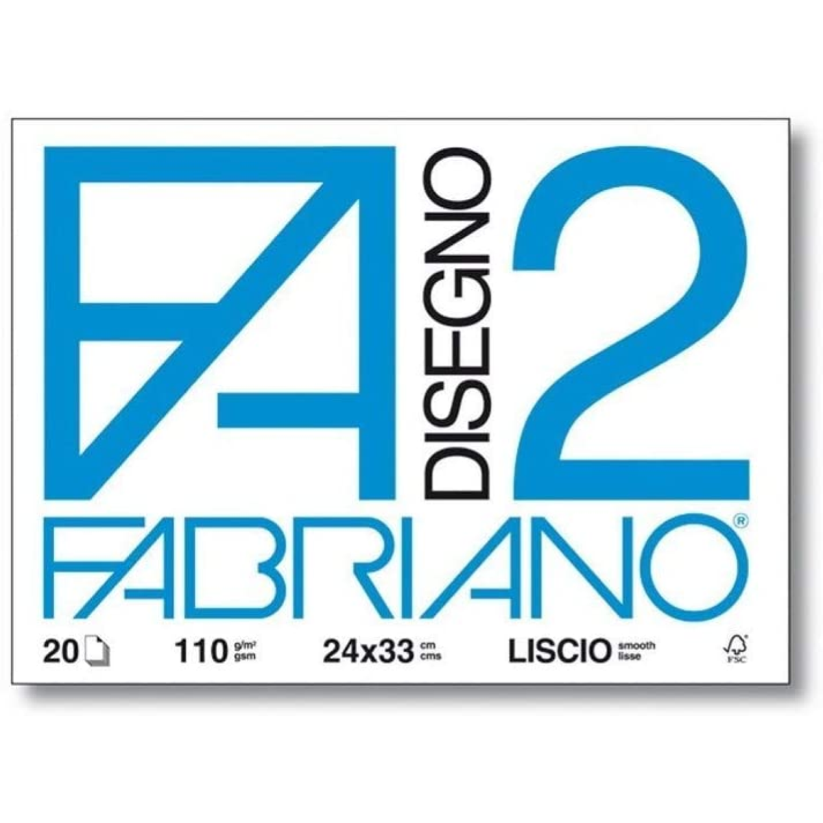 Fabriano F2 Blocco da Disegno 24 x 33 cm – 20 Fogli Lisci – 110 g/m²