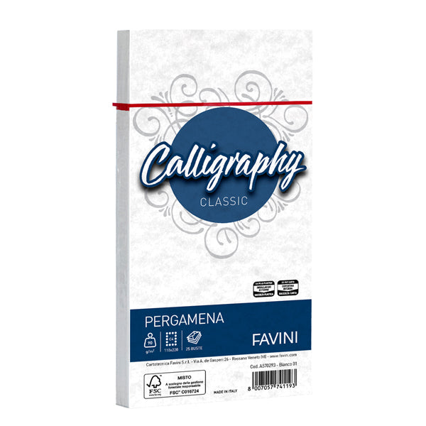Busta Calligraphy Pergamena - 110 x 220 mm - 90 gr - Favini - conf. 25 pezzi