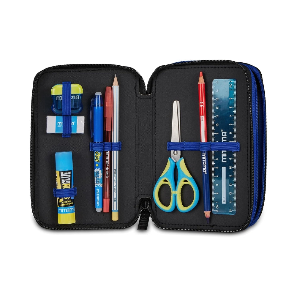 Seven Astuccio Scuola 3 Zip Inter, Blu, Triplo Scomparto, 45 Pezzi