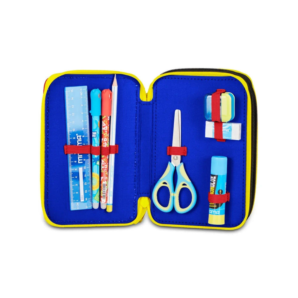 Seven Astuccio Scuola 3 Zip Sonic, Blu, Triplo Scomparto, Portapenne Attrezzato, Contenuto 44 Pezzi