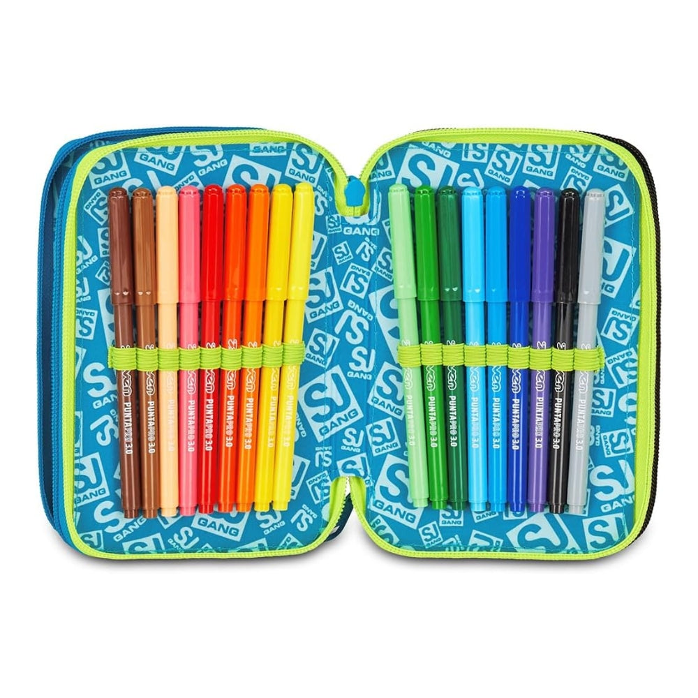 Astuccio Completo 3 Zip SJ Gang Led Look - Blu/Lime