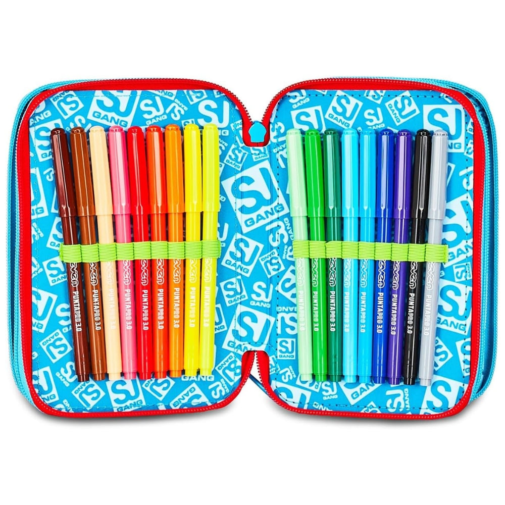 Astuccio Completo 3 Zip SJ Gang Game Led Boy - Azzurro/Rosso