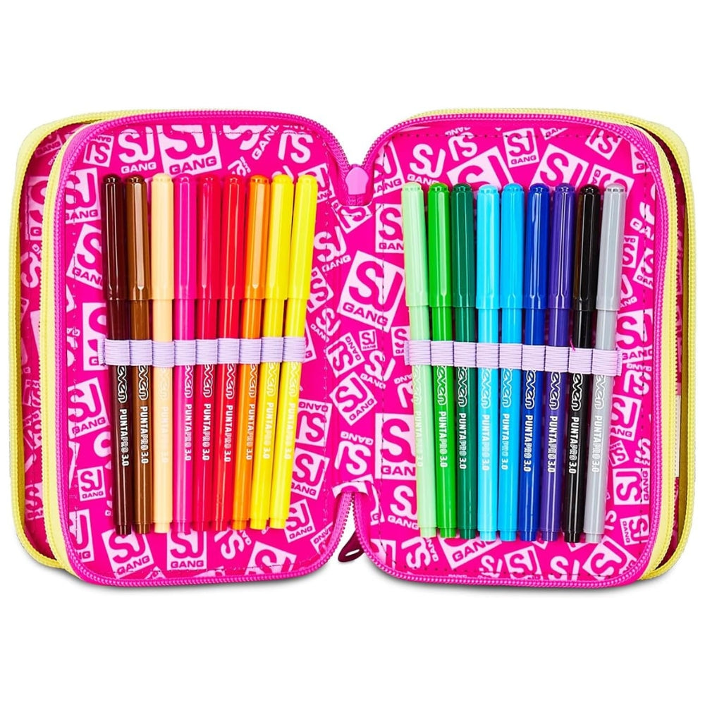 Astuccio Completo 3 Zip SJ Gang Game Led Girl - Fucsia/Rosa
