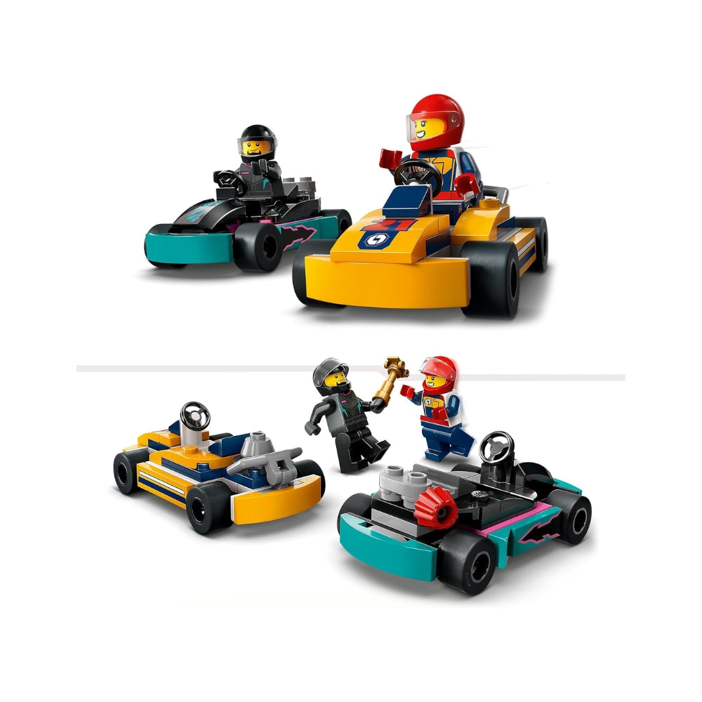 LEGO City Go-Kart e Piloti, Modellini da Costruire di Mini Go Kart da Corsa con 2 Minifigure di Piloti, Veicoli Giocattolo per Bambini e Bambine da 5 Anni in su, Regalo Divertente 60400