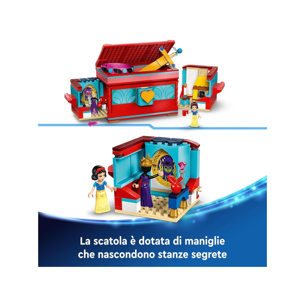 LEGO ǀ Disney Portagioie di Biancaneve - Giocattolo da Principesse con Coperchio, Braccialetto Indossabile e Mini Bamboline di Biancaneve e Regina Cattiva - Regalo per Bambine 6+ Fan del Film - 43276