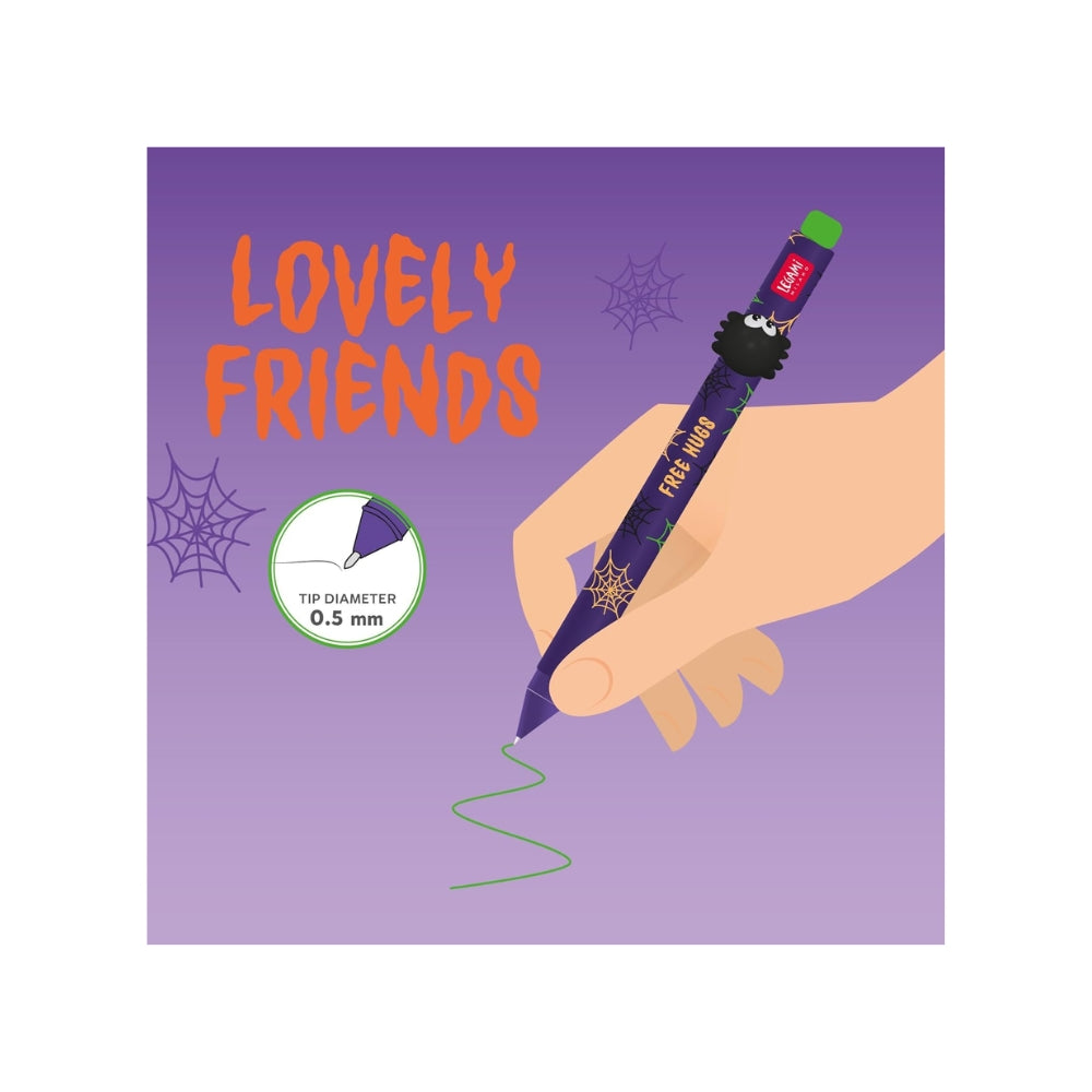 Legami – Penna Gel Lovely Friends Halloween 2025 | Con Animaletto Decorativo Removibile, Inchiostro Verde Fluo e Penna Ricaricabile