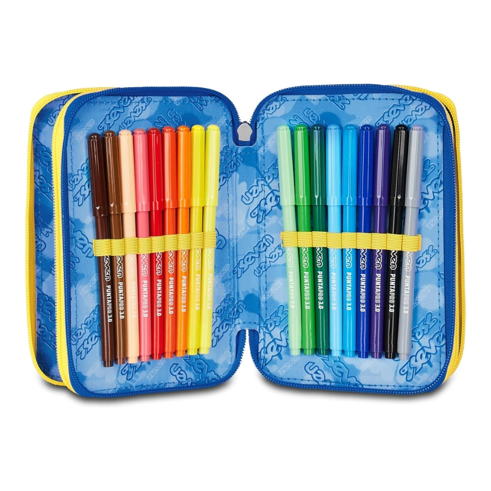 Astuccio Completo 3 Zip Seven Hidden Spot Boy - Blu/Giallo