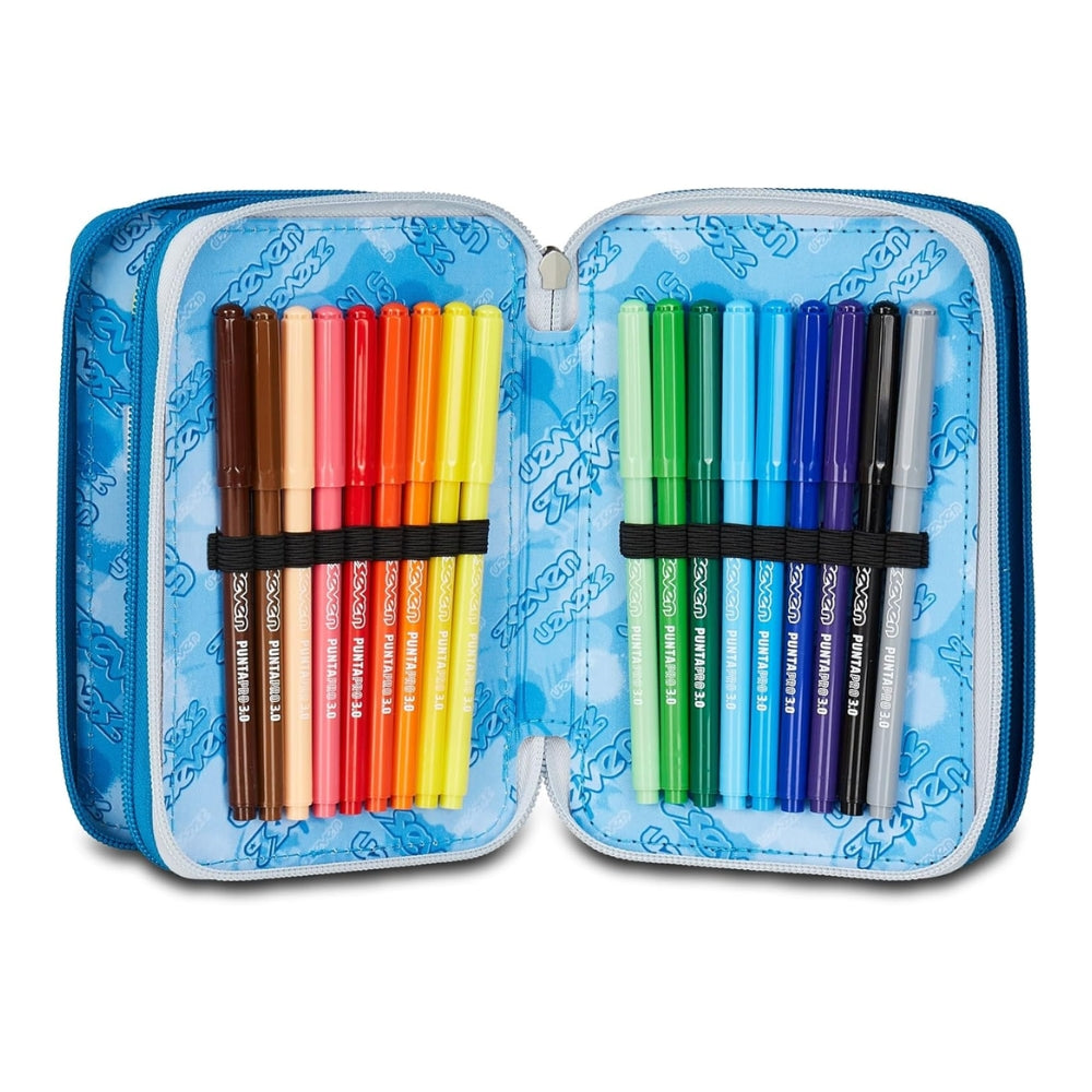 Astuccio Completo 3 Zip Seven Quick Graffiti Boy - Blu/Grigio