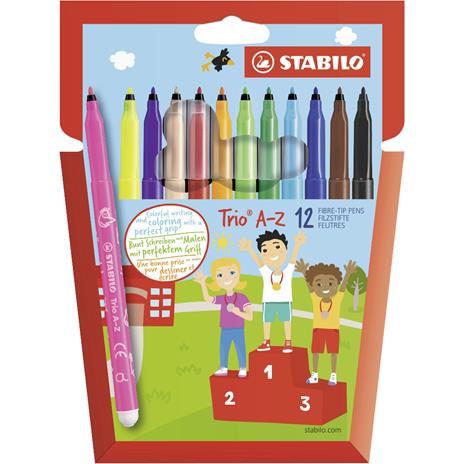 STABILO Trio A-Z – Astuccio da 12 Pennarelli a Punta Fine con Fusto Triangolare