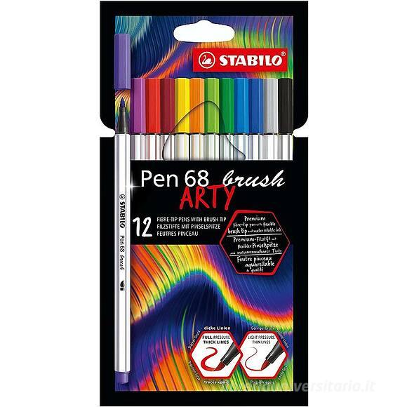 STABILO Pen 68 Brush Arty – Blister da 12 Pennarelli Brush a Colori Assortiti