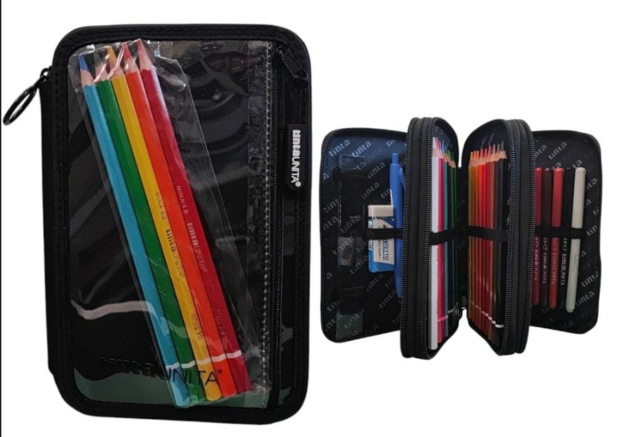 Astuccio 4 Zip Tinta Unita con Tasca