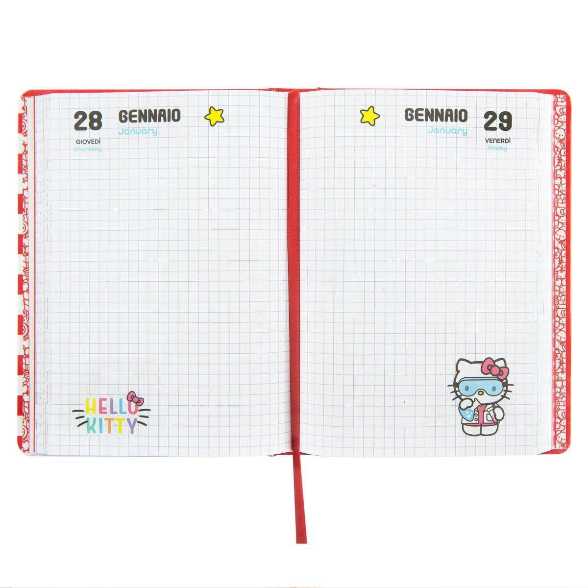 DIARIO SCUOLA STANDARD 12 MESI 2026/27 - HELLO KITTY - DATATO BIANCO - CON ADESIVI