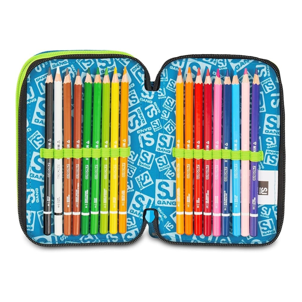 Astuccio Completo 3 Zip SJ Gang Led Look - Blu/Lime