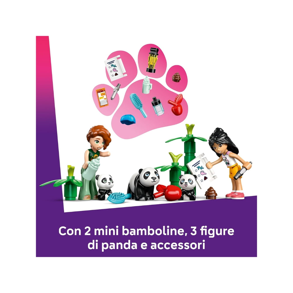 LEGO Friends Il Santuario dei Panda Giocattolo per la Cura degli Animali con Casa sull'Albero, Veicolo ATV, 2 Mini Bamboline e 3 Panda - Giochi Creativi per Bambine da 7 Anni in su - 42648