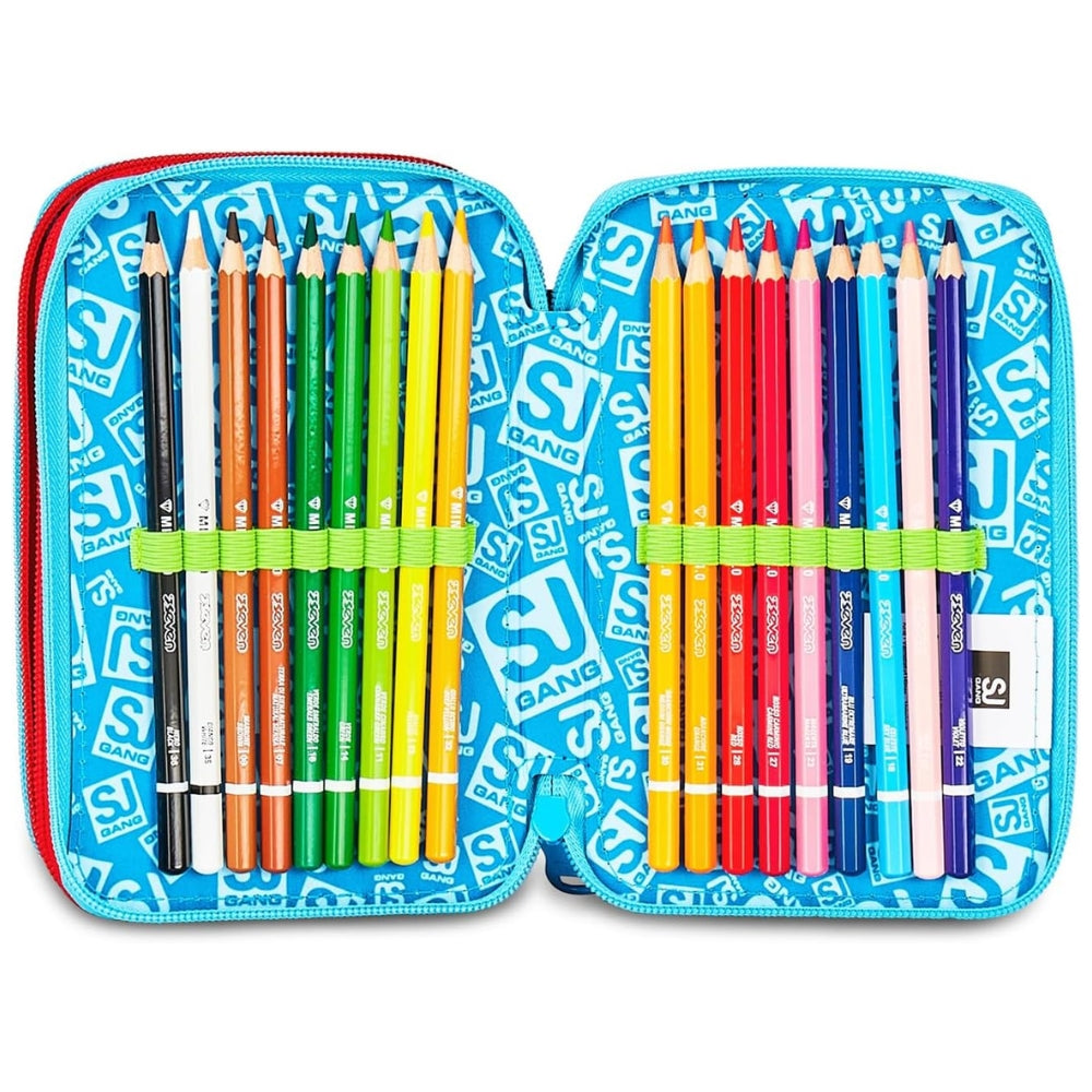 Astuccio Completo 3 Zip SJ Gang Game Led Boy - Azzurro/Rosso