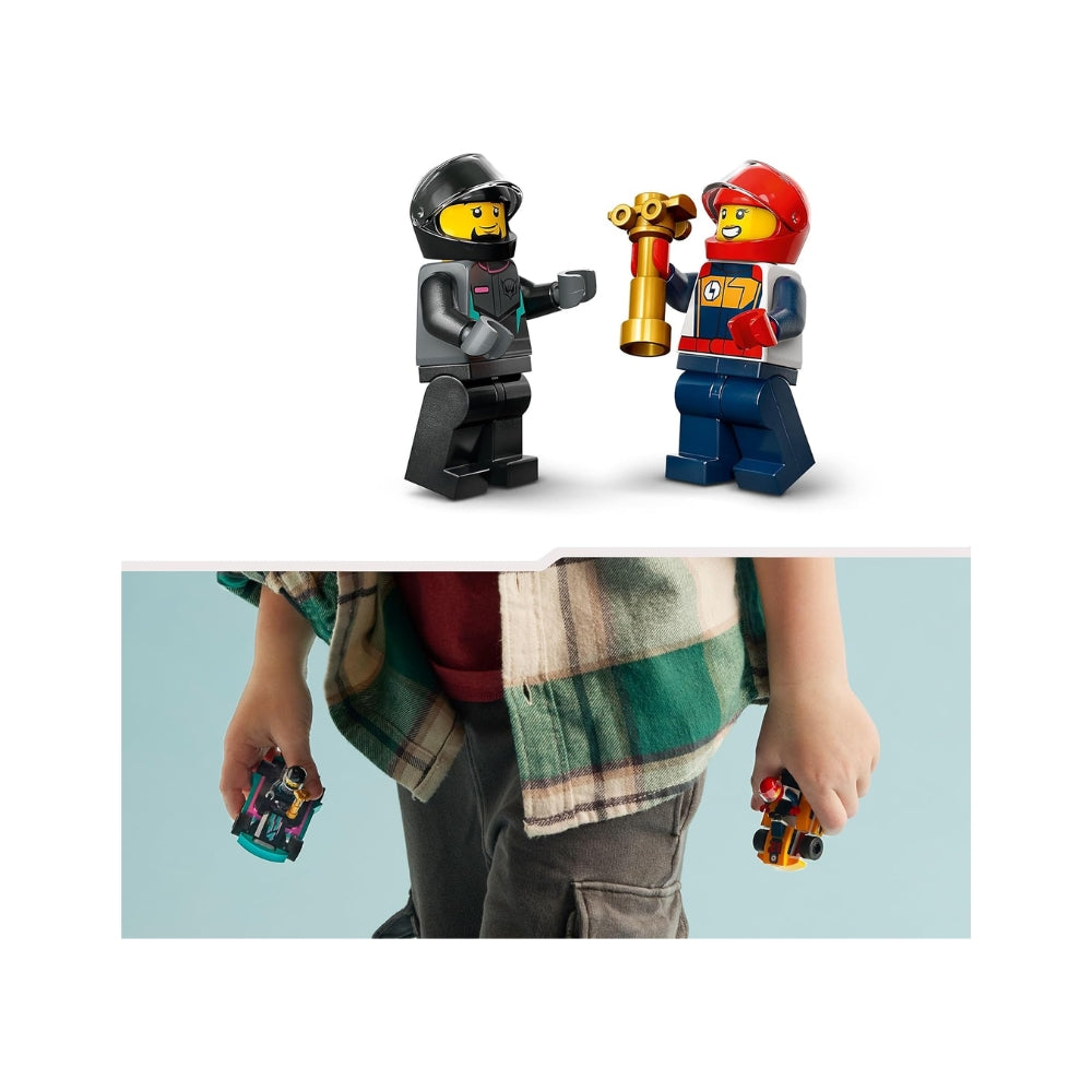 LEGO City Go-Kart e Piloti, Modellini da Costruire di Mini Go Kart da Corsa con 2 Minifigure di Piloti, Veicoli Giocattolo per Bambini e Bambine da 5 Anni in su, Regalo Divertente 60400