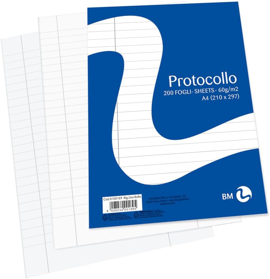 fogli protocollo risma da 200, gr 60, righe uso bollo