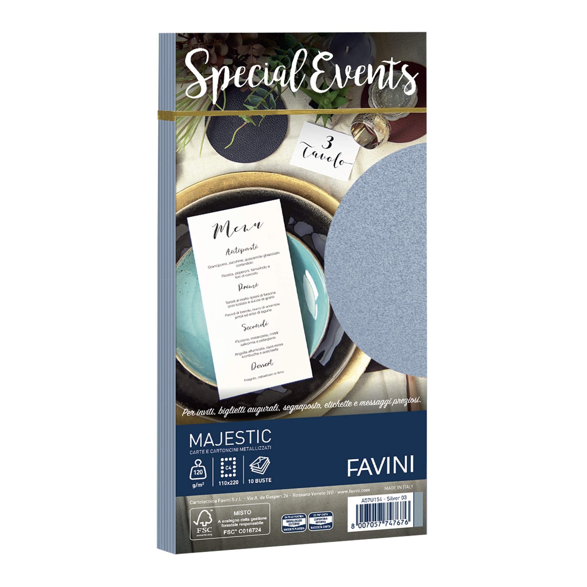 Buste metallizzate Favini Special Events, 10 buste,  120 g/m², formato 11x22 cm