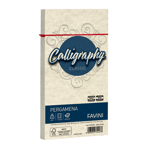 Busta Calligraphy Pergamena - 110 x 220 mm - 90 gr - Favini - conf. 25 pezzi