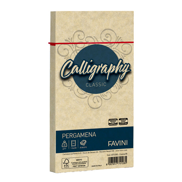 Busta Calligraphy Pergamena - 110 x 220 mm - 90 gr - Favini - conf. 25 pezzi
