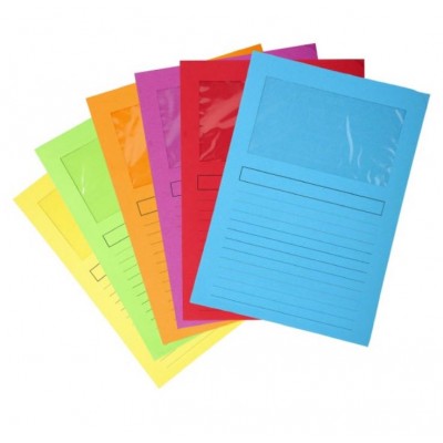 25 Cartelline Con Finestra Buffetti, Cartoncino 120 G/mq, 29,7x21 Cm - Colori Assortiti