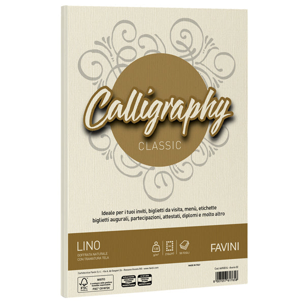 Carta Calligraphy Lino - A4 - 120 gr - bianco 01 - Favini - conf. 50 fogli