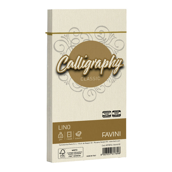 Buste Calligraphy Lino - 110 x 220 mm - 120 gr - Favini - conf. 25 pezzi