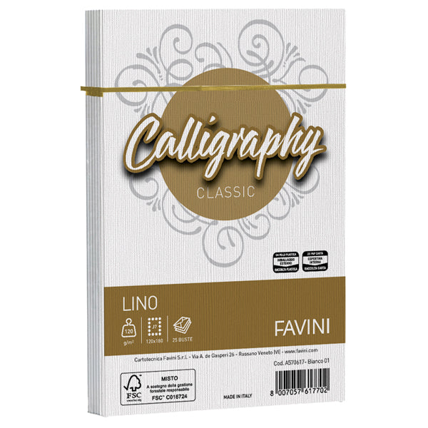 Buste Calligraphy Lino - 120 x 180 mm - 120 gr - Favini - conf. 25 pezzi