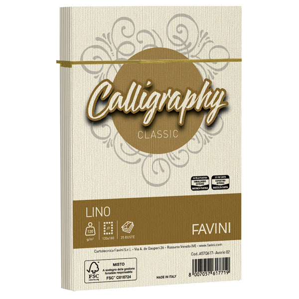 Buste Calligraphy Lino - 120 x 180 mm - 120 gr - Favini - conf. 25 pezzi