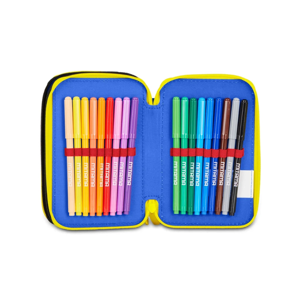 Seven Astuccio Scuola 3 Zip Sonic, Blu, Triplo Scomparto, Portapenne Attrezzato, Contenuto 44 Pezzi