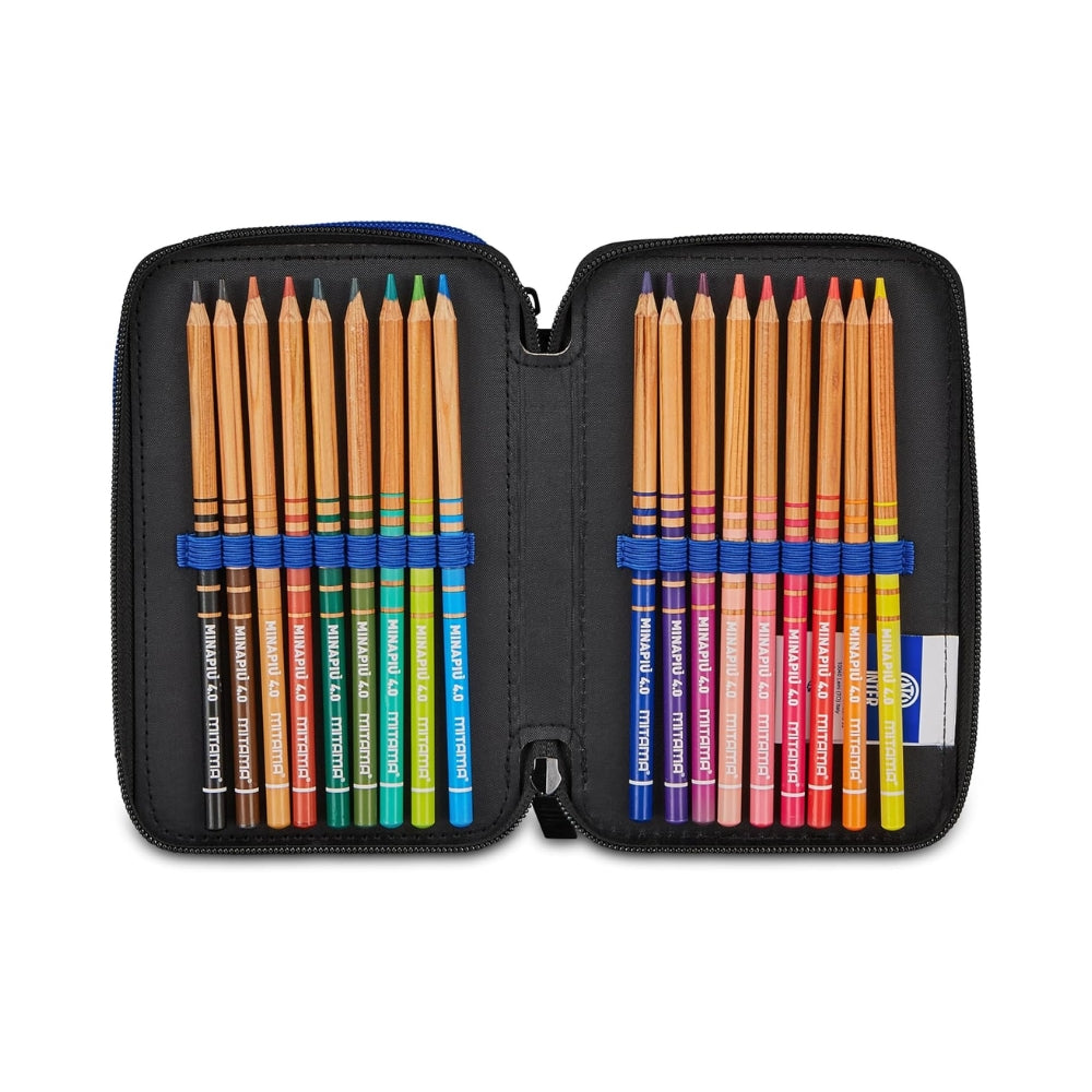 Seven Astuccio Scuola 3 Zip Inter, Blu, Triplo Scomparto, 45 Pezzi