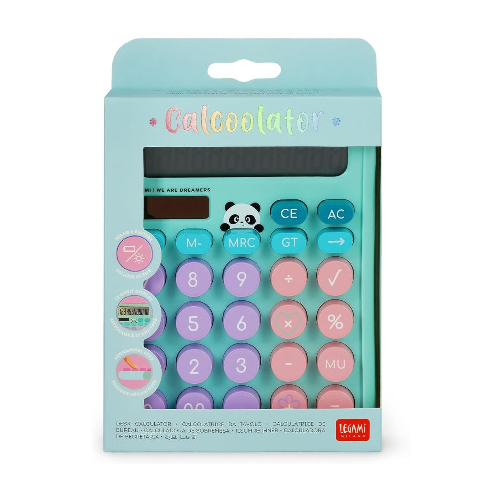 Calcolatrice da Tavolo Calcoolator Tema Panda Legami, Calcolatrice Solare a Doppia Alimentazione