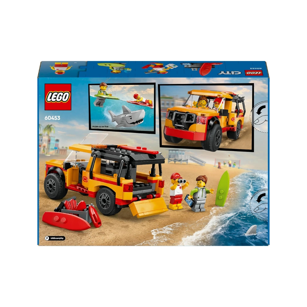 LEGO City Fuoristrada di Soccorso del Bagnino - Jeep Giocattolo da Costruire con 2 Minifigure e Squalo, Giochi per Bambini e Bambine da 6 Anni in su, Idee Regali per gli Amanti della Spiaggia - 60453