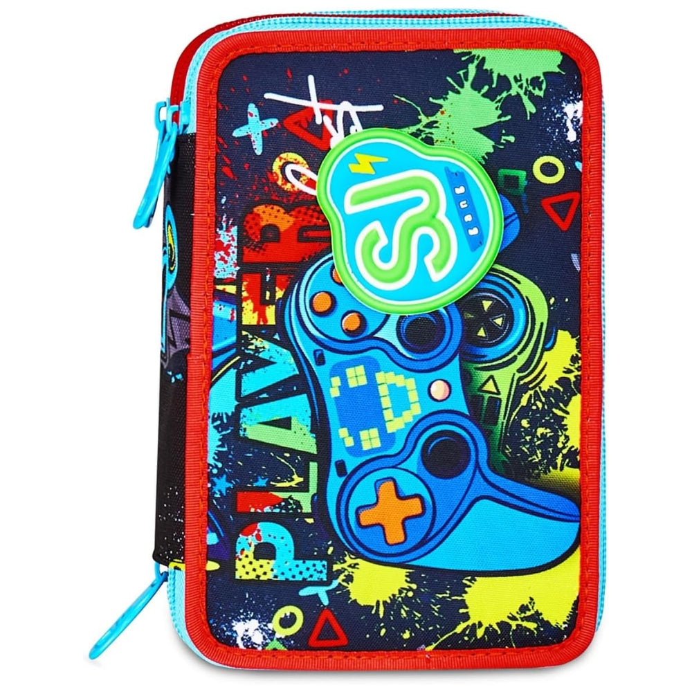 Astuccio Completo 3 Zip SJ Gang Game Led Boy - Azzurro/Rosso