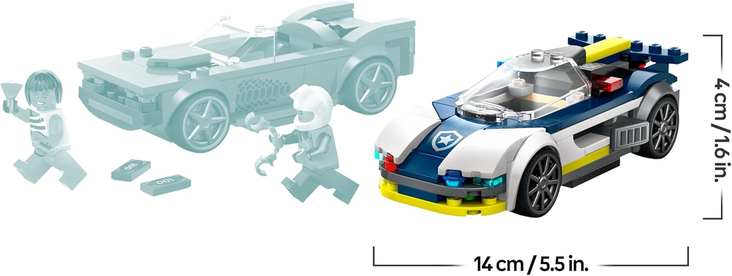 LEGO City Inseguimento della Macchina da Corsa, Set con 2 Modellini di Auto da Costruire della Polizia, Giocattolo per Bambini e Bambine da 6 Anni in su con Veicolo di Emergenza e 2 Minifigure 60415
