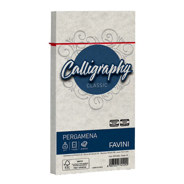 Busta Calligraphy Pergamena - 110 x 220 mm - 90 gr - Favini - conf. 25 pezzi