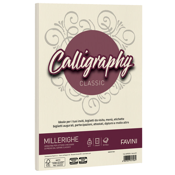 Carta Calligraphy Millerighe - A4 - 100 gr - Favini - conf. 50 fogli