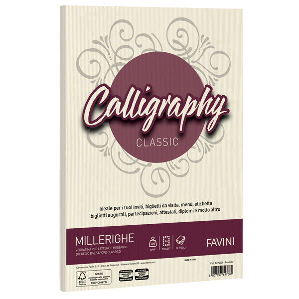 Carta Calligraphy Millerighe - A4 - 200 gr - Favini - conf. 50 fogli