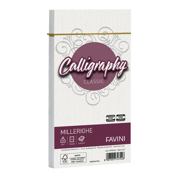 Busta Calligraphy Millerighe - 110 x 220 mm - 100 gr - Favini - conf. 25 pezzi