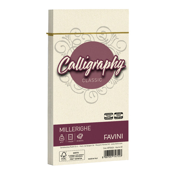 Busta Calligraphy Millerighe - 110 x 220 mm - 100 gr - Favini - conf. 25 pezzi