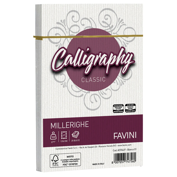 Busta Calligraphy Millerighe - 120 x 180 mm - 100 gr - Favini - conf. 25 pezzi