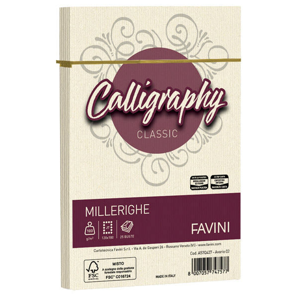 Busta Calligraphy Millerighe - 120 x 180 mm - 100 gr - Favini - conf. 25 pezzi