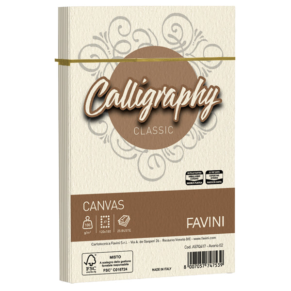 Busta Calligraphy Canvas - 120 x 180 mm - 100 gr - Favini - conf. 25 pezzi