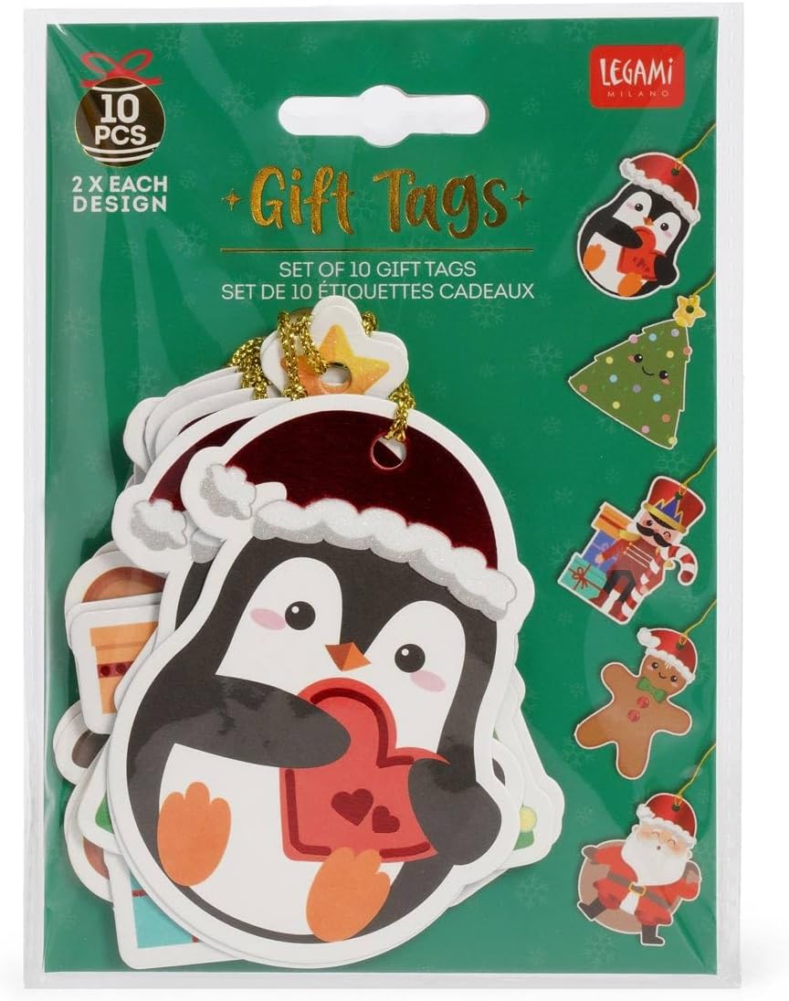 Legami Set di 10 Etichette Chiudipacco Gift Cards di Natale, Gift Tags per Pacchi Regalo, Set di 10 Disegni Assortiti, 6.5 x 9 cm, in Carta FSC