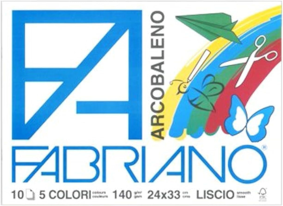 Fabriano F3 Album da Disegno 24 x 33 cm – 10 Fogli Colorati – 140 g/m² – Arcobaleno
