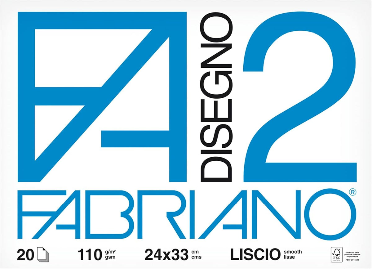 Fabriano F2 Album da Disegno 24 x 33 cm – 110 g/m² – 20 Fogli