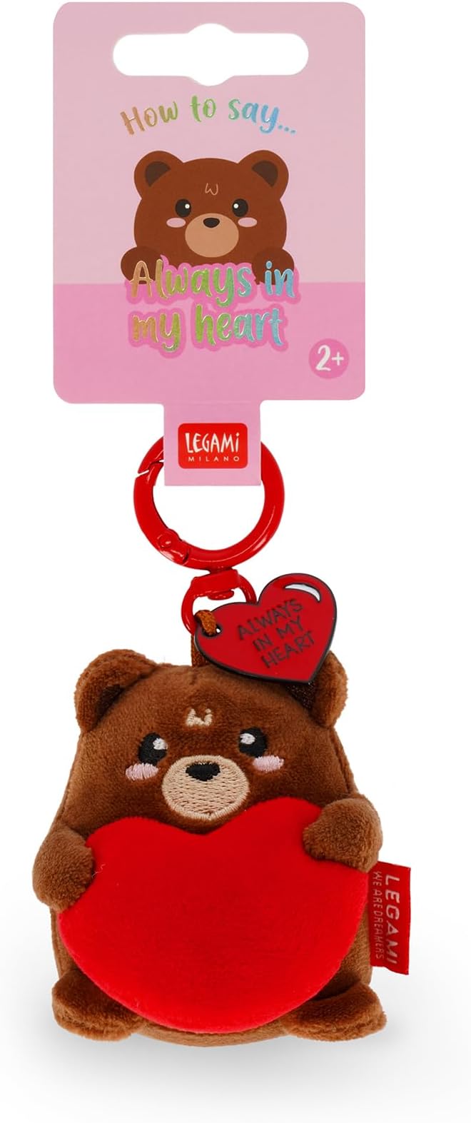 Legami - Portachiavi Super Soft! a Tema Teddy Bear, Portachiavi di Peluche, Ciondolo con Messaggio Inciso e Moschettone in Zinco, 7x11 cm