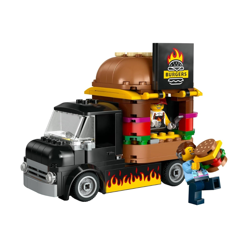 LEGO City Furgone degli Hamburger Giocattolo, Veicolo da Costruire per Bambini e Bambine da 5 Anni in su, Camion Food Truck con Accessori per Cucinare e 2 Minifigure, Regalo Divertente 60404